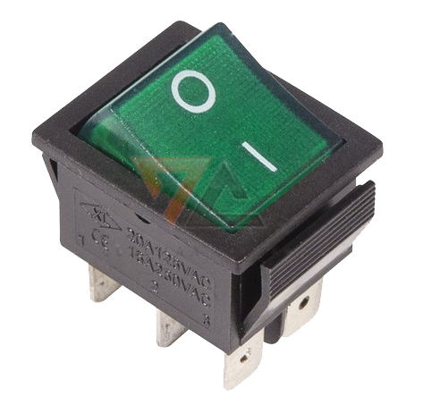 Выключатель клавишный зеленый с подсветкой 250V 15А (6с) On-On (RWB-506, SC-767)