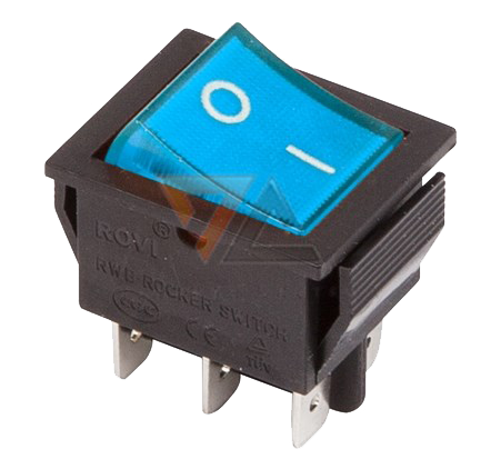 Выключатель клавишный синий с подсветкой 250V 15А (6с) On-On (RWB-506, SC-767)