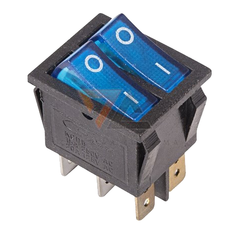 Выключатель клавишный синий с подсветкой двойной 250V 15A (6c) On-Off (RWB-511, SC-797)