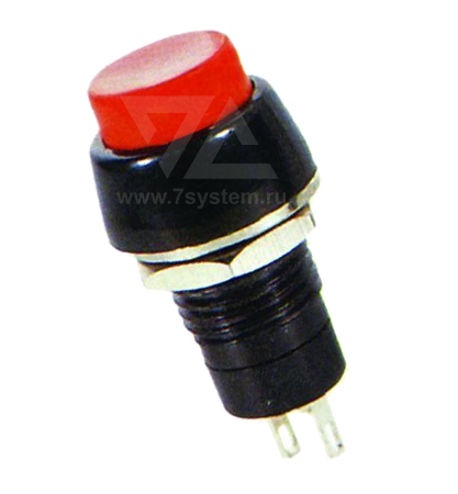 Выключатель-кнопка 250V 1А (2с) ON-OFF, б/фикс, красная Micro (PBS-20B)