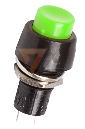 Выключатель-кнопка 250V 1А (2с) ON-OFF, зеленая Micro (PBS-20А)