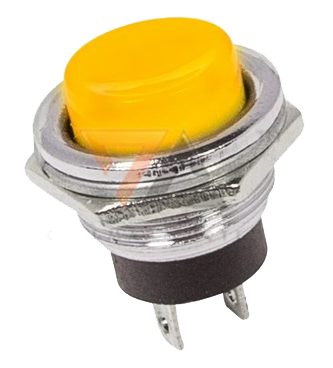 Кнопка круглая металлическая желтая (ON)-OFF, d=16.2 мм