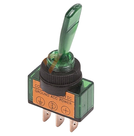 Тумблер однополюсный 12V 20А (3c) ON-OFF с зеленой подсветкой (ASW-13D)