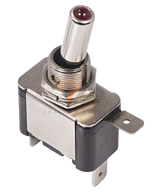 Тумблер однополюсный 12V 25А (3c) ON-OFF с красной подсветкой LED, блистер (ASW-07D)