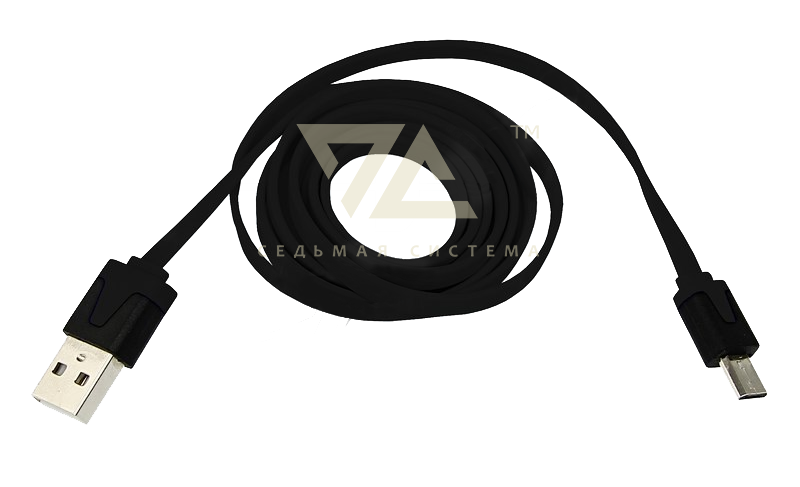 USB кабель универсальный, microUSB, шнур плоский, черный, 1 м