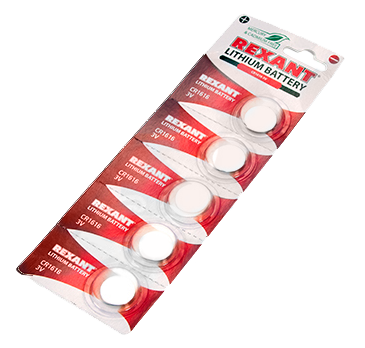 Элемент питания литиевый CR1616 Rexant, 3 V 50 mAh, 5 шт/упак