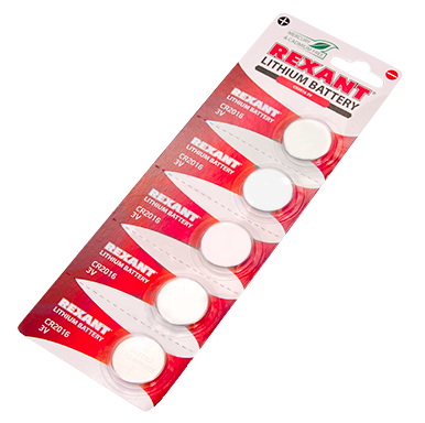 Элемент питания литиевый CR2016 Rexant, 3 V 80 mAh, 5 шт/упак