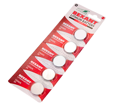 Элемент питания литиевый CR2025 Rexant, 3 V 160 mAh, 5 шт/упак