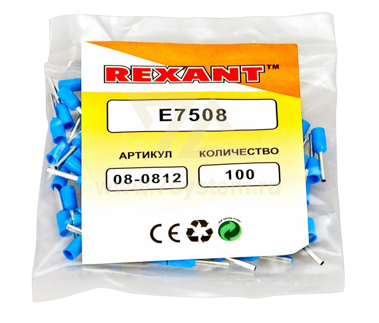 Наконечник штыревой втулочный CE007508 Rexant, синий, 100 шт/упак