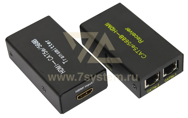 Удлинитель HDMI на 2 кабеля, CAT5e/6 (Передатчик+приемник)