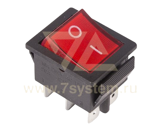 Выключатель клавишный красный с подсветкой 250V 15А (6с) On-On (RWB-506, SC-767)