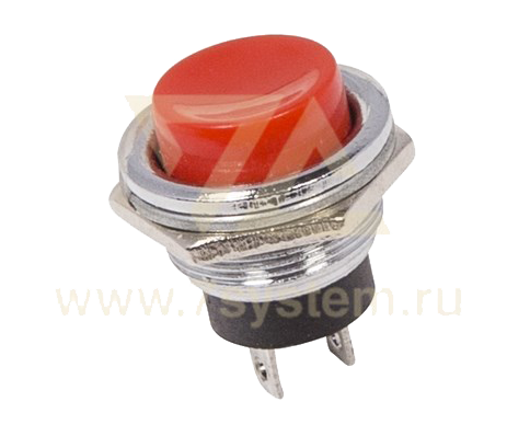 Кнопка круглая металлическая красная (ON)-OFF, d=16.2 мм