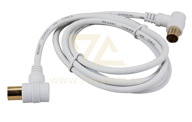 Шнур ТВ(штекер) угловой - ТВ(гнездо) угловой 5 мм Rexant, белый, 5 м