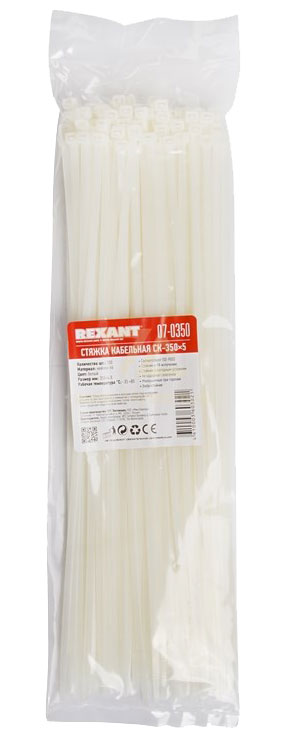 Хомут 350 мм x 4, 8 мм Rexant, белый, 100 шт