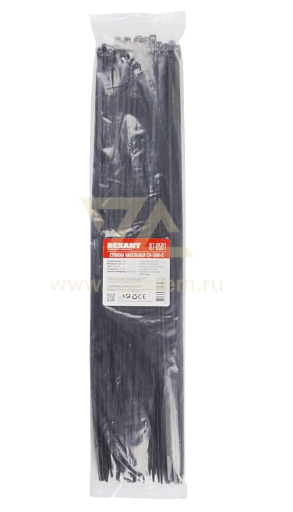 Хомут 500 мм x 4, 8 мм Rexant, черный, 100 шт