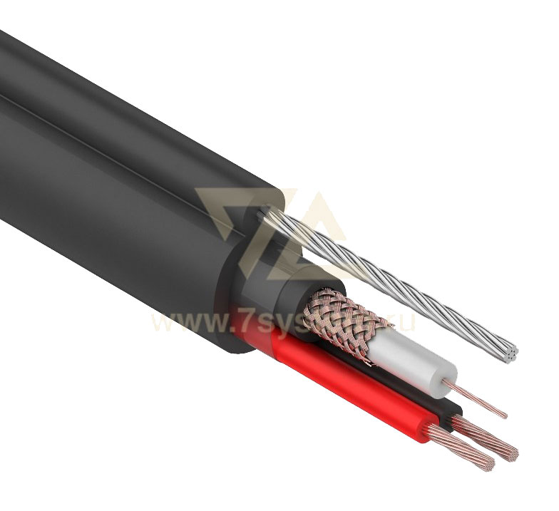 Кабель видеонаблюдения КВК-П D=2 x 0.75 мм2 Rexant, с тросом, наружный, черный, 305 м