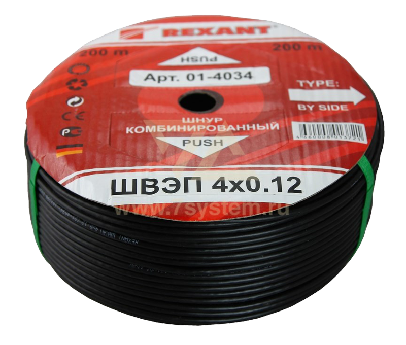 Кабель комбинированный ШВЭВ 4 x 0.12 Rexant, черный, 200 м