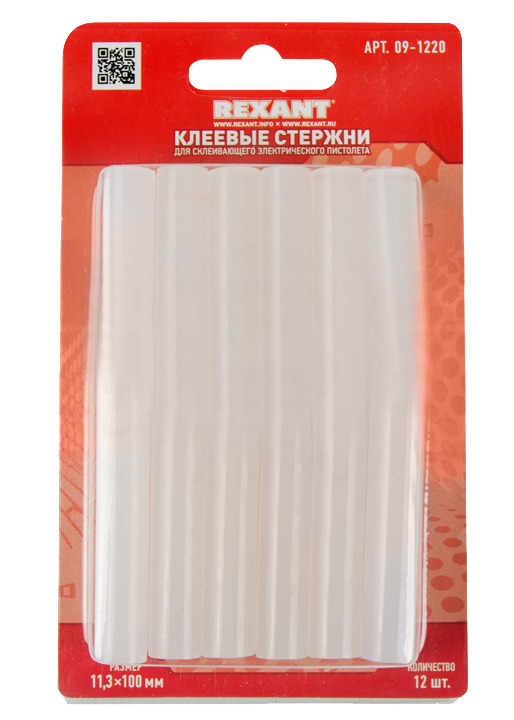 Термоклей d=11.3 мм, L=100 мм Rexant, прозрачный, 12 шт/упак