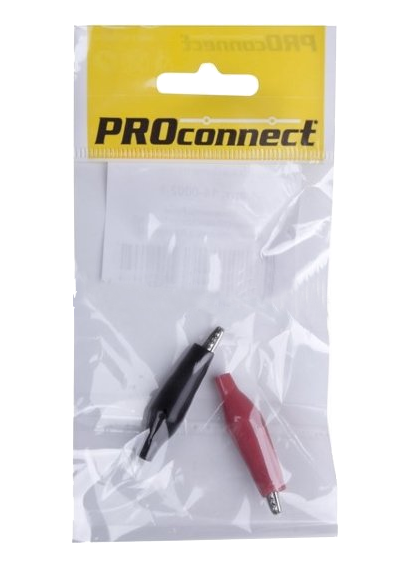 Зажим "крокодил" в изоляторе Proconnect, 46 мм, красный/черный, 2 шт/упак