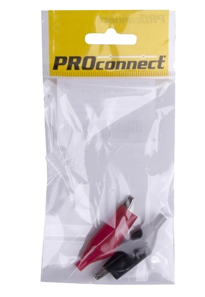 Зажим "крокодил" в изоляторе Proconnect, 56 мм, красный/черный, 2 шт/упак