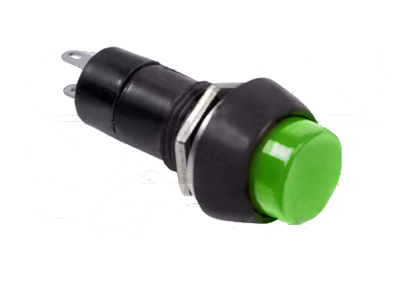 Выключатель-кнопка 250V 1А (2с) ON-OFF, б/фикс, зеленая (PBS-11В)