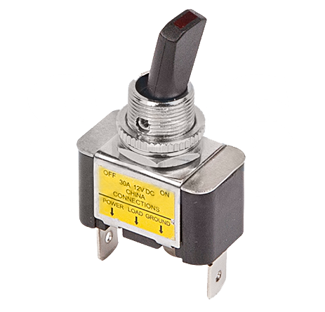 Тумблер однополюсный 12V 30А (3c) ON-OFF с зеленой подсветкой LED (ASW-07D-2)