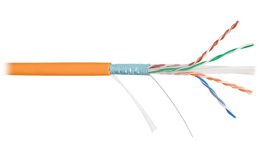 Кабель FTP 4PR 23AWG CAT6 Nikolan, LSZH, оранжевый, 305 м