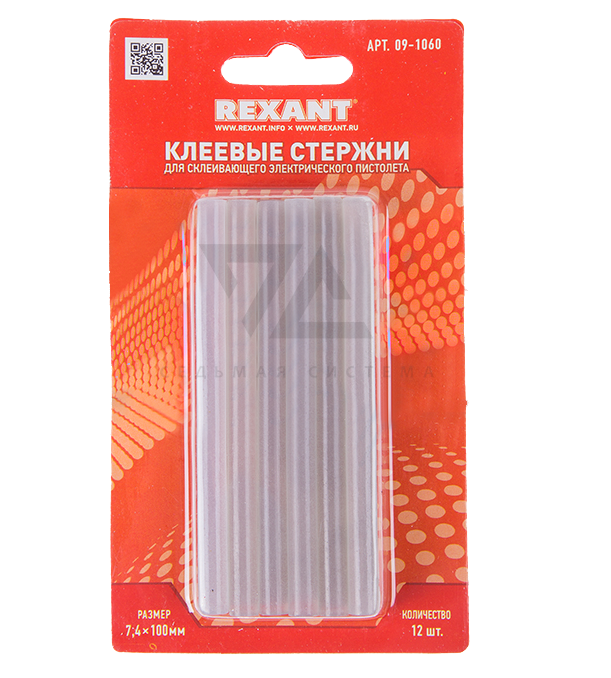 Термоклей малый d=7 мм, L=100 мм Rexant, прозрачный, светящийся, 12 шт/упак