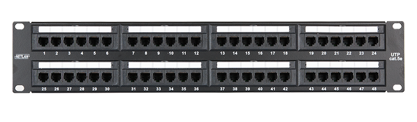 Патч-Панель 19" Netlan, 48 гнезд RJ-45, 2U, CAT5e, неэкранированная, черная