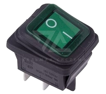 Выключатель клавишный зеленый с подсветкой и влагозащитой 250V 15А (4с) On-Off (RWB-507)