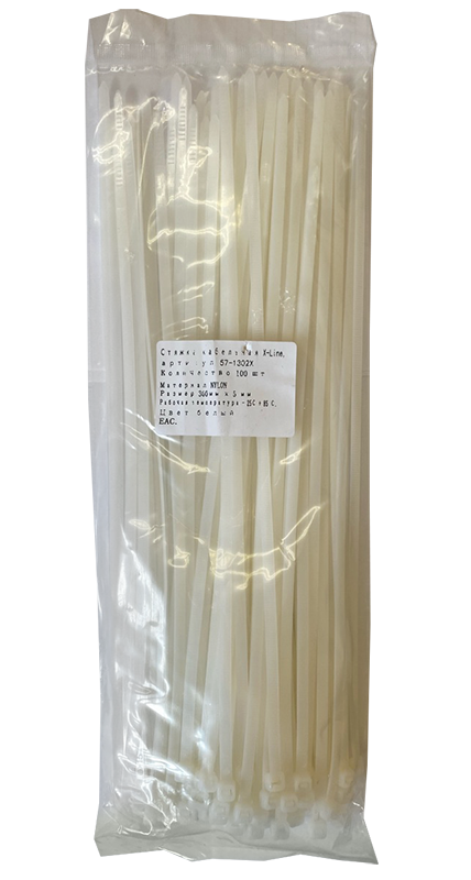 Хомут 300 мм x 5 мм X-Line, белый, 100 шт