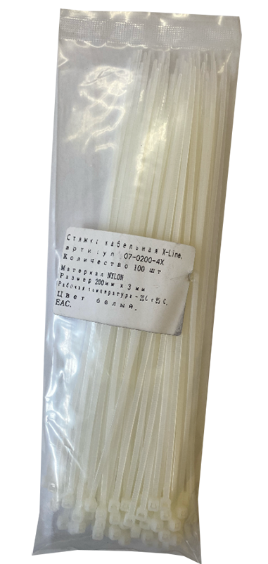 Хомут 200 мм x 3 мм X-Line, белый, 100 шт