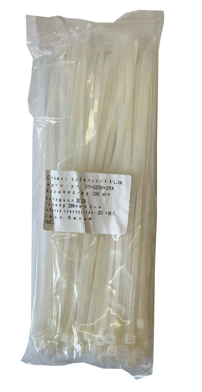 Хомут 200 мм x 4 мм X-Line, белый, 100 шт