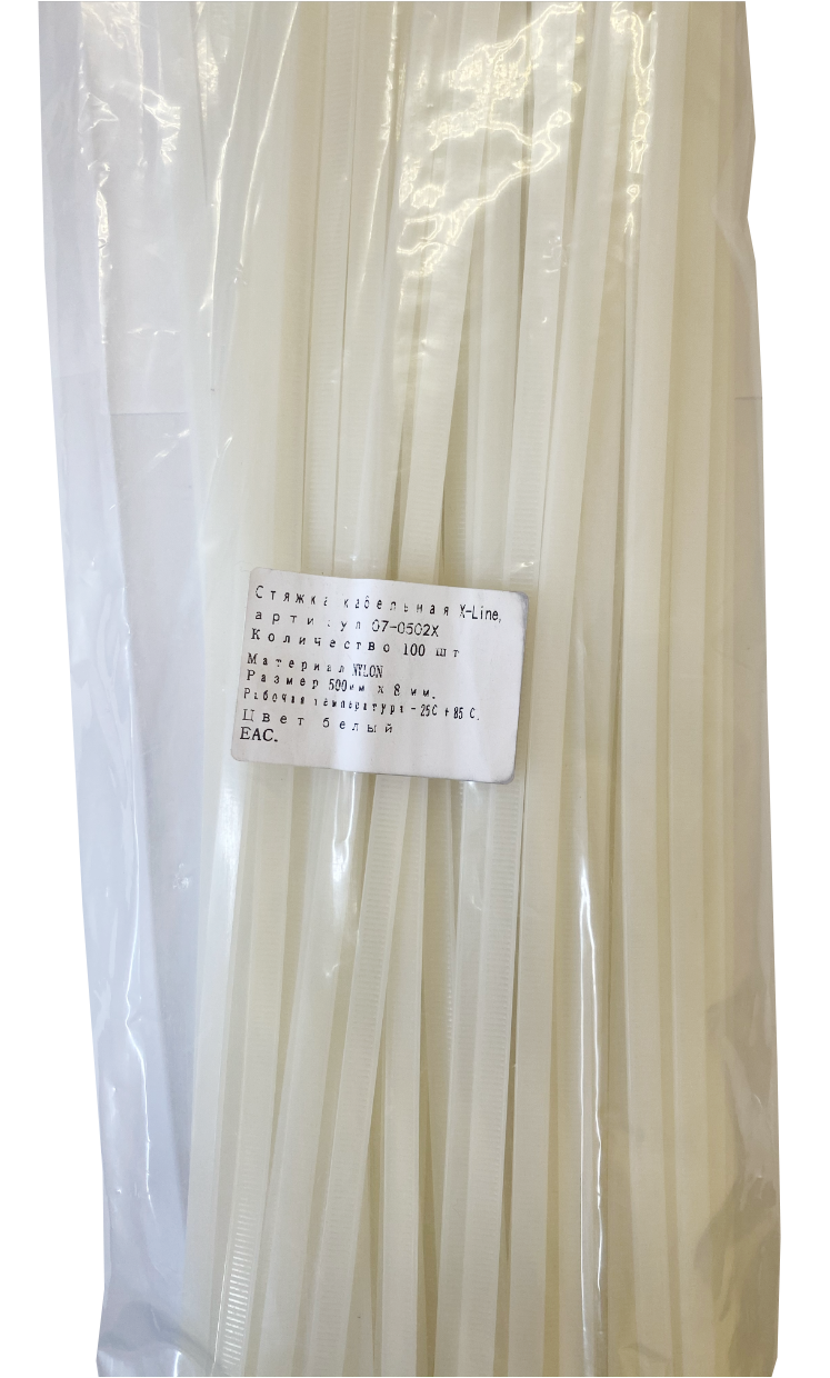Хомут 500 мм x 8 мм X-Line, белый, 100 шт
