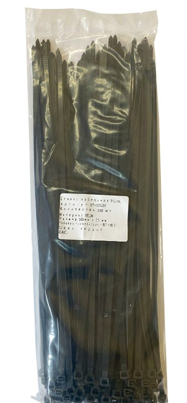 Хомут 250 x 7, 6 мм X-Line, черный, 100 шт.