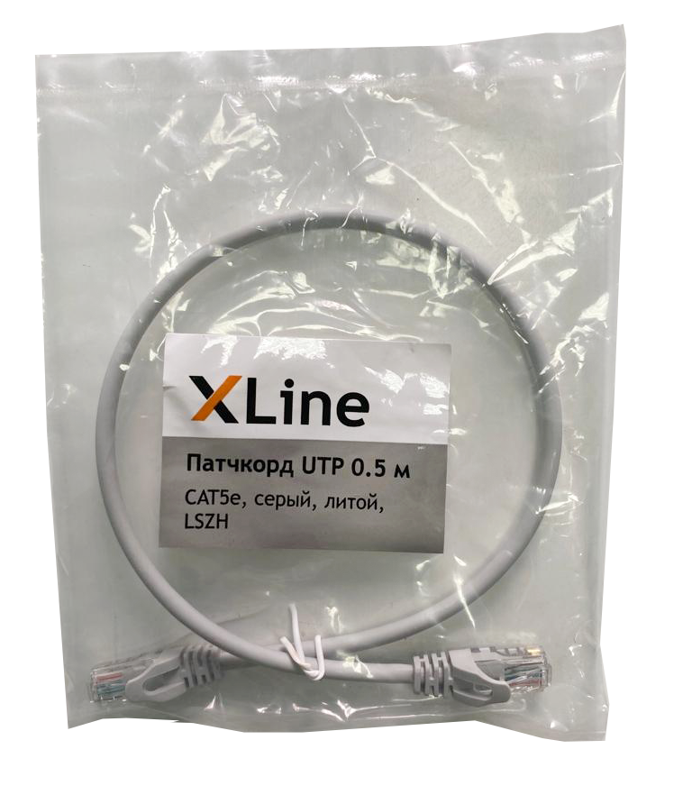 Патчкорд UTP 0.5 м X-Line, CAT5е, серый, литой, LSZH