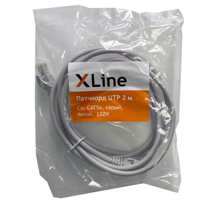 Патчкорд UTP 2 м Cu X-Line, CAT5е, серый, литой, LSZH