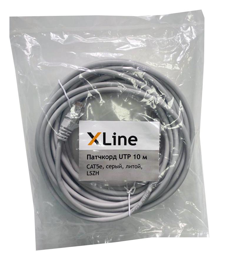 Патчкорд UTP 10 м X-Line, CAT5е, серый, литой, LSZH