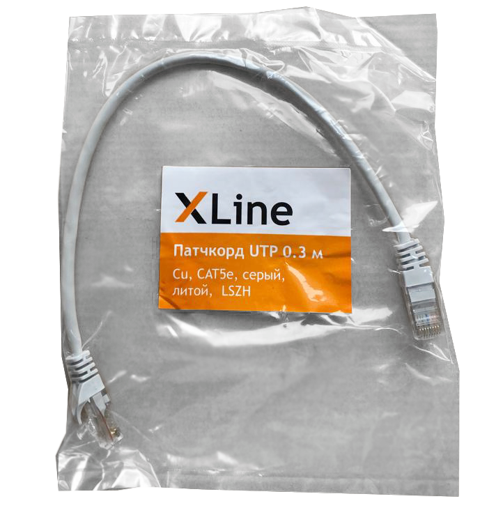 Патчкорд UTP 0.3 м Cu X-Line, CAT5е, серый, литой, LSZH