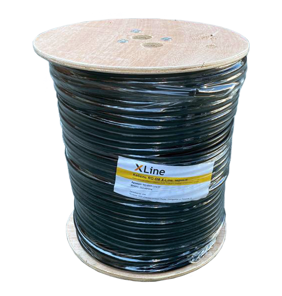 Кабель RG-6M X-Line, с тросом 1.2 мм, черный, 305 м