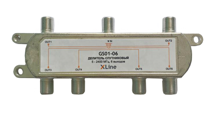 Делитель спутниковый на 6 GS01-06 X-line, 5-2400дБ, прох. питание