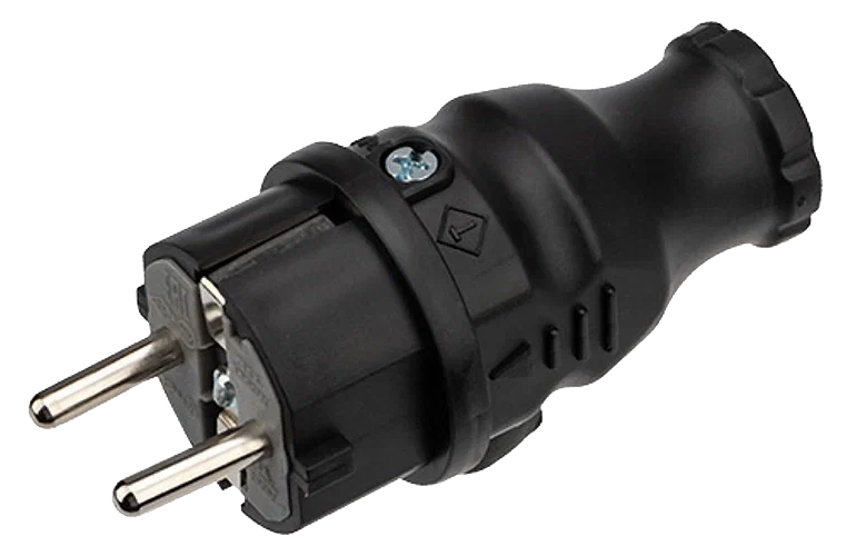 Вилка прямая влагозащищенная с с/з Rexant , 250 В, 16 А, IP44, каучук, черная