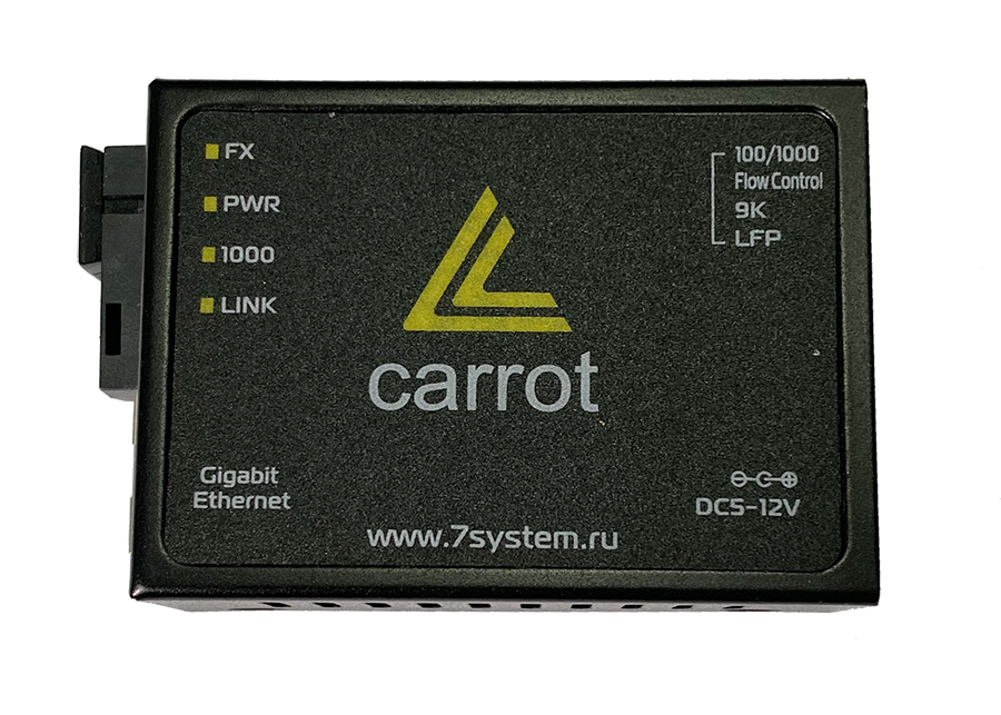 Медиаконвертер 10/100/1000Base-T/100/1000Base-FX Carrot, 1310/1550, 20 км, микро