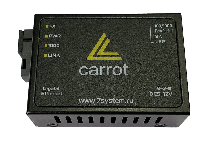 Медиаконвертер 10/100/1000Base-T/100/1000Base-FX Carrot, 1550/1310, 20 км, микро