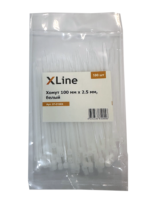 Хомут 100 мм x 2.5 мм X-Line, белый, 100 шт