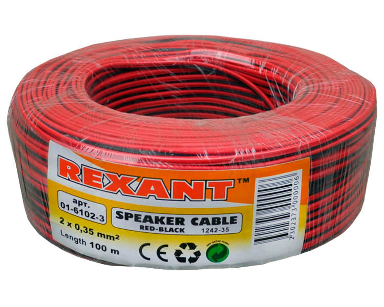 Кабель акустический RED-BLACK 2 х 0.35 мм Rexant, 100 м