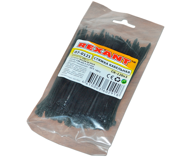 Хомут 120 мм x 2, 5 мм Rexant, черный, 100 шт