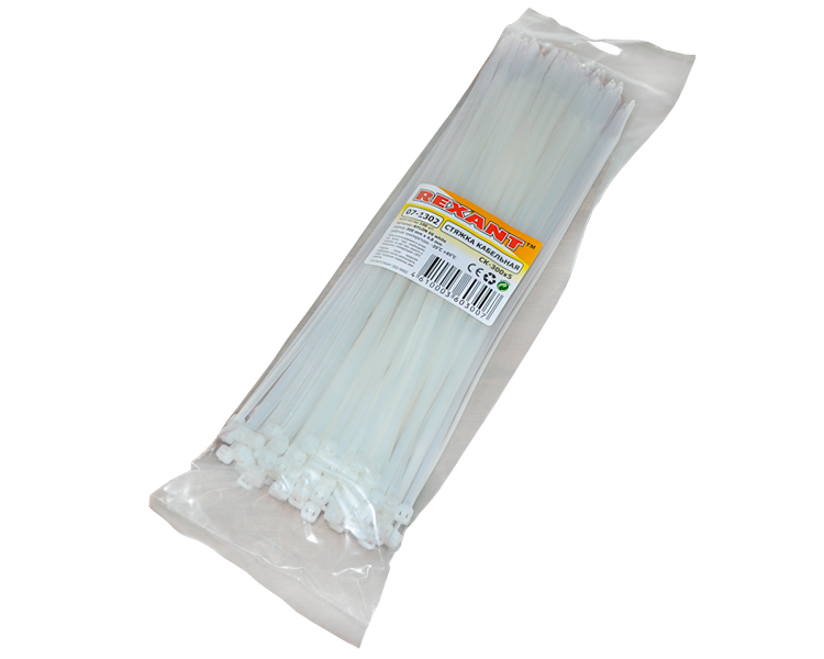 Хомут 300 мм x 4, 8 мм Rexant, белый, 100 шт