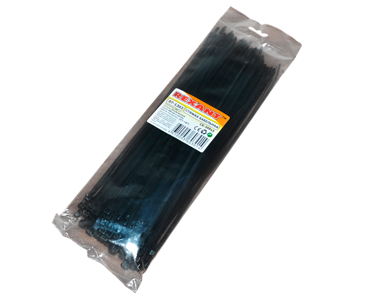 Хомут 300 мм x 4, 8 мм Rexant, черный, 100 шт