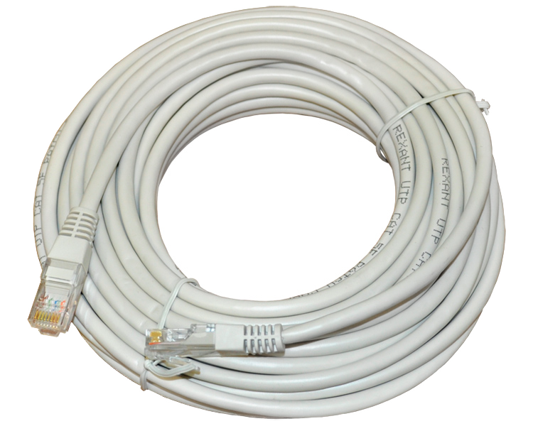 Патчкорд UTP 10 м Rexant, CAT5е, серый, литой